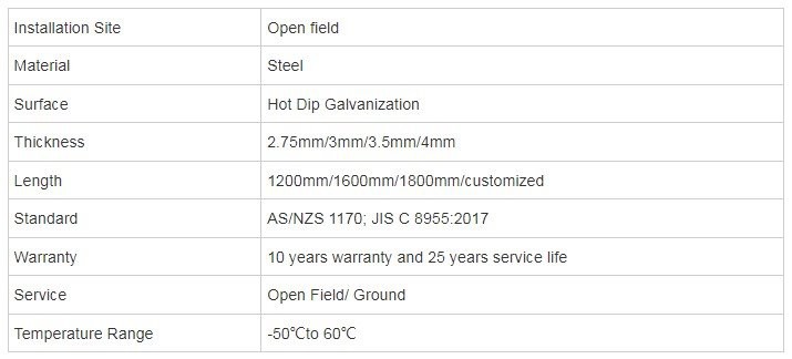 Table of Galvanized Pipe With Ground Screw Pole Anchor