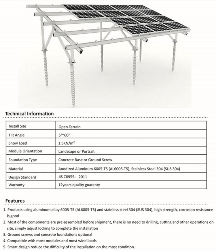 Parameter of solar panel supporting frame Parameter of solar panel supporting frame